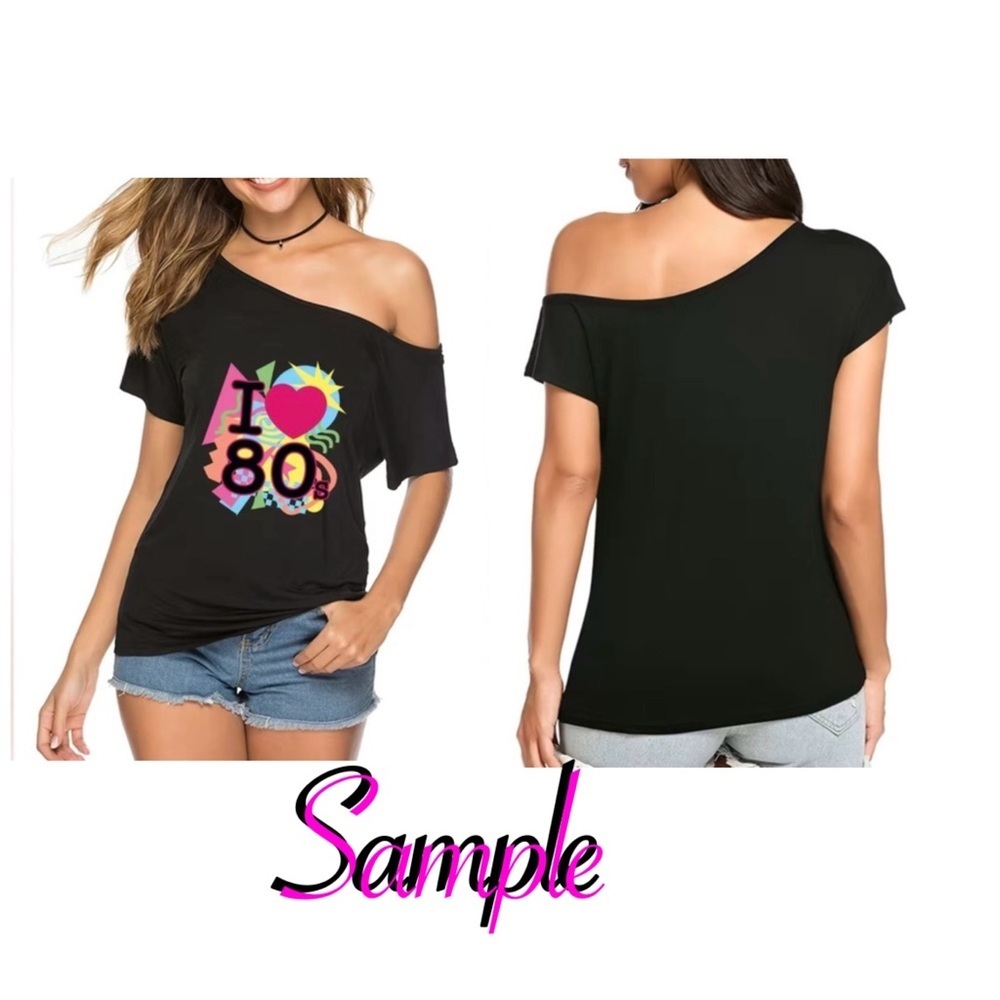 I Love 80s Off-Shoulder Black Women's Tee M